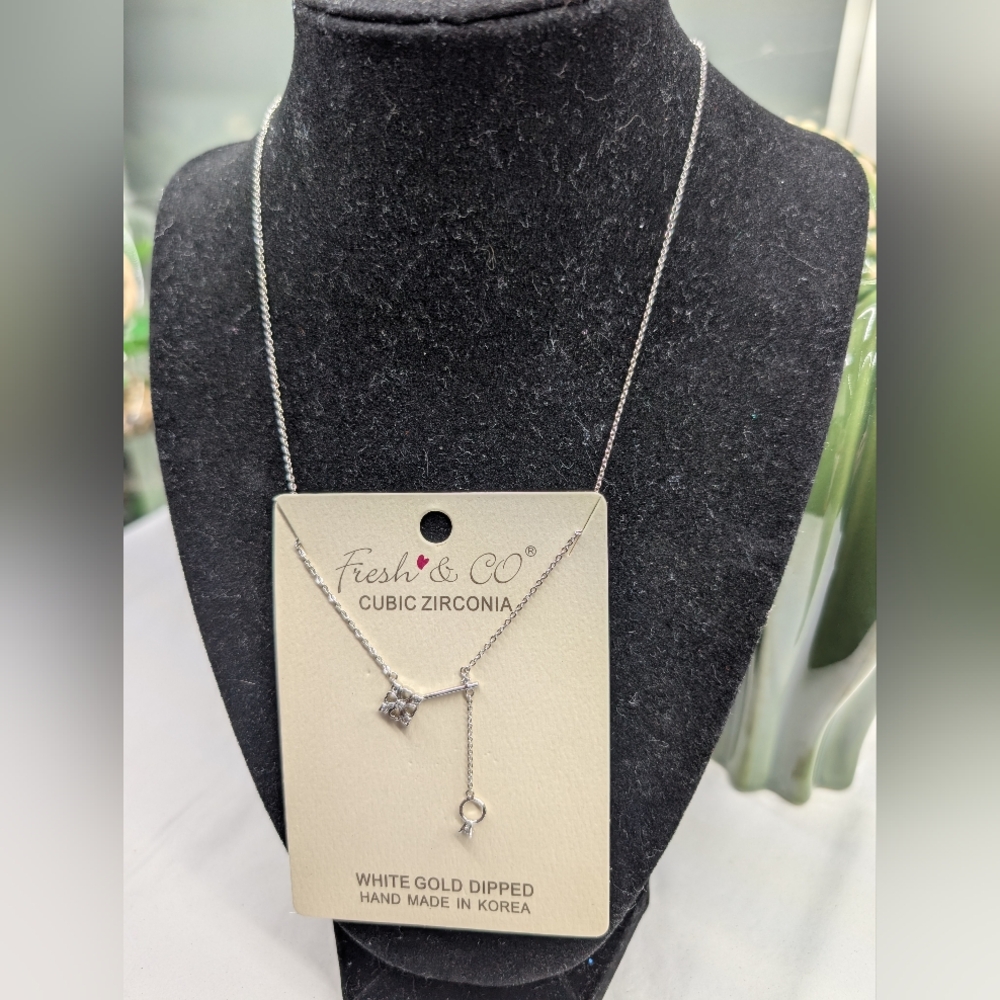 Silver Cubic Zirconia/White Gold Dipped Key Necklace